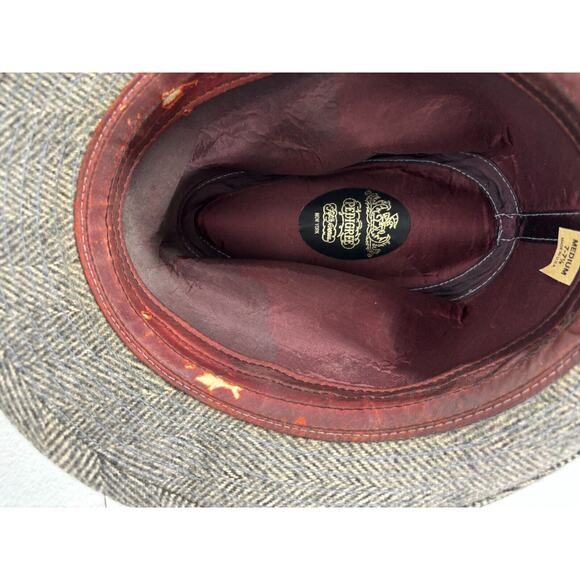 Vintage Pedigree Fifth Avenue New York Fedora Wool Hat M Large Gray Herringbone - Picture 11 of 15